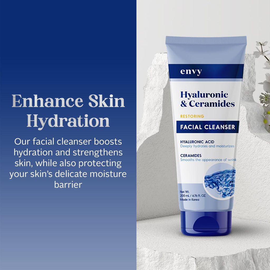 Envy Facial Cleanser with Hyaluronic Acid & Ceramides - Hydrating, Moisturizing & Radiance-Boosting - Clean, Cruelty-Free Korean Skin Care for All Skin Types - Dermatologist Tested - 6.76 oz