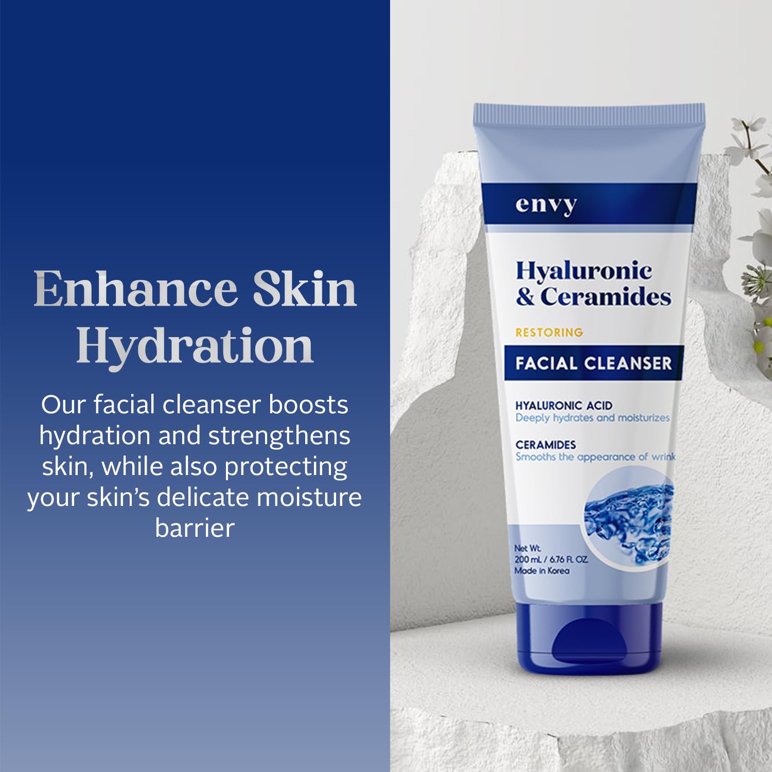 Envy Facial Cleanser with Hyaluronic Acid & Ceramides - Hydrating, Moisturizing & Radiance-Boosting - Clean, Cruelty-Free Korean Skin Care for All Skin Types - Dermatologist Tested - 6.76 oz