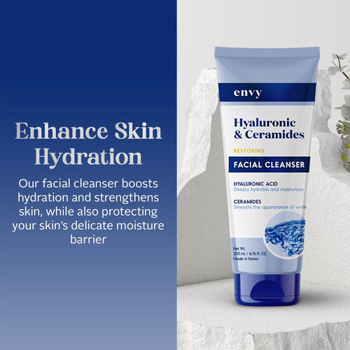 Envy Facial Cleanser with Hyaluronic Acid & Ceramides - Hydrating, Moisturizing & Radiance-Boosting - Clean, Cruelty-Free Korean Skin Care for All Skin Types - Dermatologist Tested - 6.76 oz