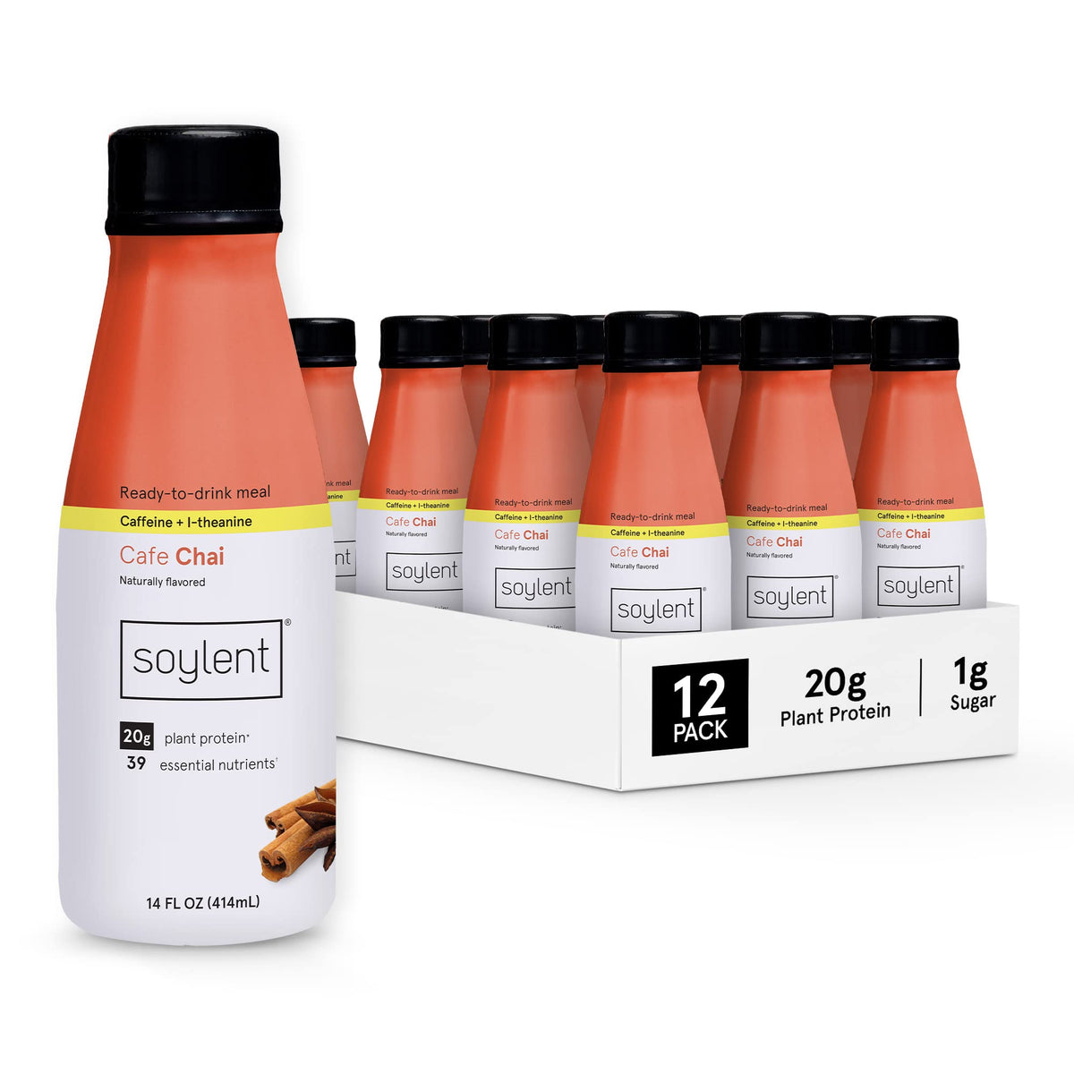 Soylent Strawberry Meal Replacement Shake, Ready-to-Drink Plant Based Protein Drink, Contains 20g Complete Vegan Protein and 1g Sugar, 14oz, 12 Pack