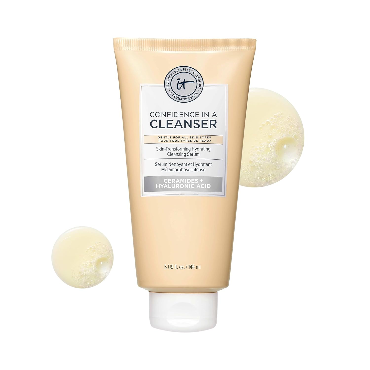 IT Cosmetics Confidence in a Cleanser - Hydrating Face Wash, Serum to Foam, Hyaluronic Acid & Ceramides, Gentle Makeup Remover, Skin Barrier Support, Non-Stripping, Sulfate-Free, For All Skin Types