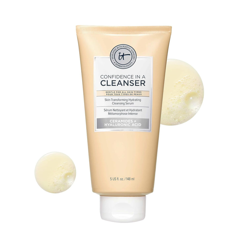 IT Cosmetics Confidence in a Cleanser - Hydrating Face Wash, Serum to Foam, Hyaluronic Acid & Ceramides, Gentle Makeup Remover, Skin Barrier Support, Non-Stripping, Sulfate-Free, For All Skin Types