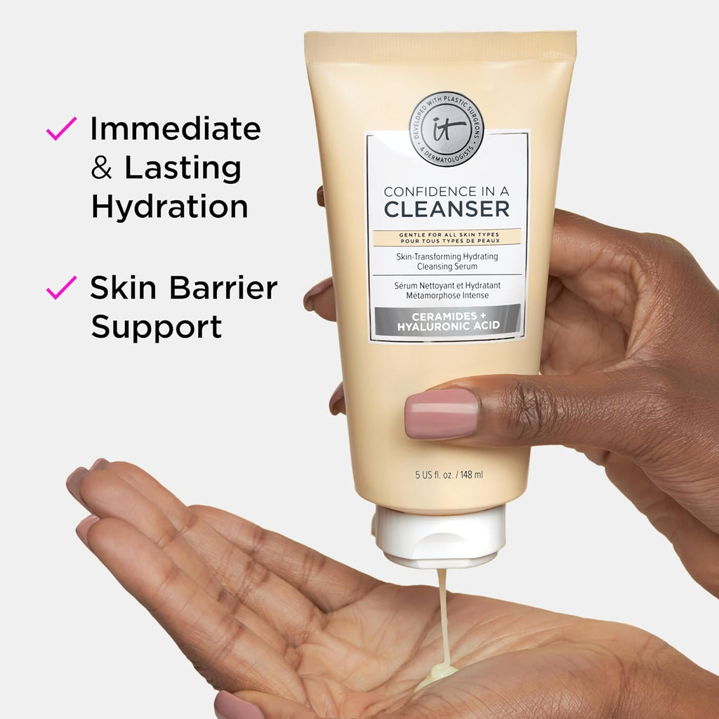 IT Cosmetics Confidence in a Cleanser - Hydrating Face Wash, Serum to Foam, Hyaluronic Acid & Ceramides, Gentle Makeup Remover, Skin Barrier Support, Non-Stripping, Sulfate-Free, For All Skin Types
