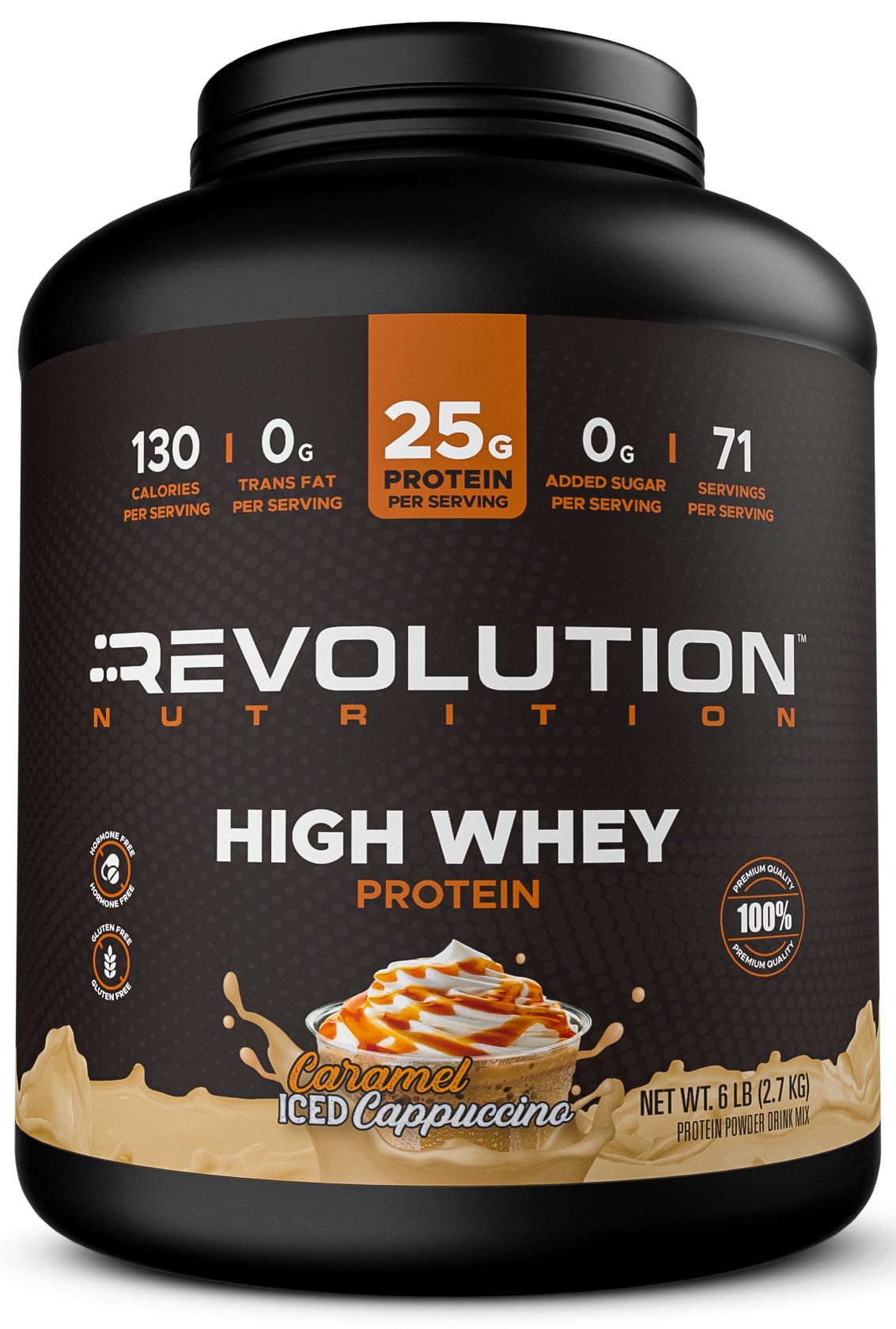Revolution Nutrition, High Whey, Protein Powder 6LB, Whey Isolate, Gluten Free, Lean Muscle Mass for Men & Women, 25g of Protein Per Scoop, 2.7kg, 73 Servings (Chocolate Cake, 6 Pound)