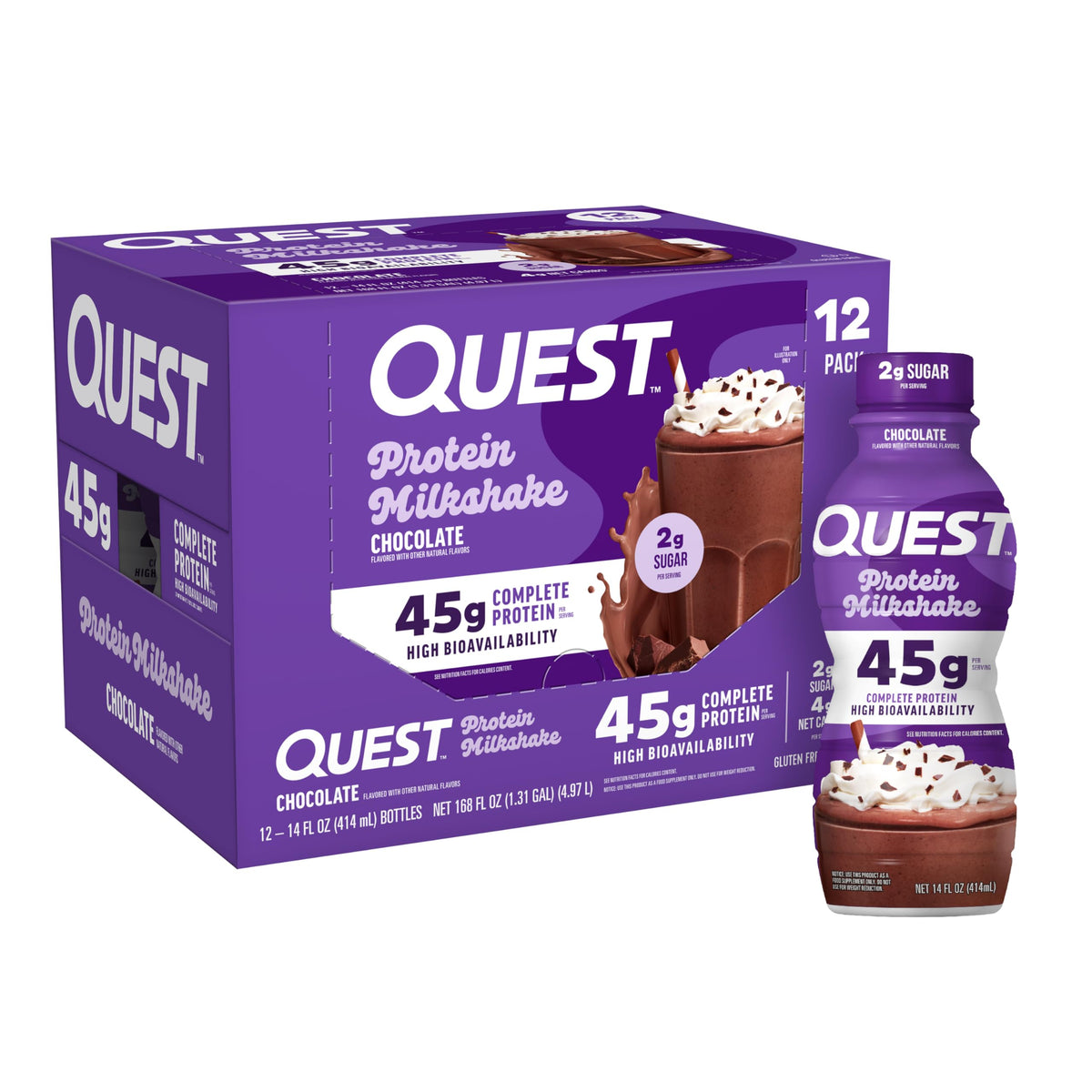 Quest Nutrition Strawberry Protein Shake, 45g Protein, 2g Sugar, 12 Count