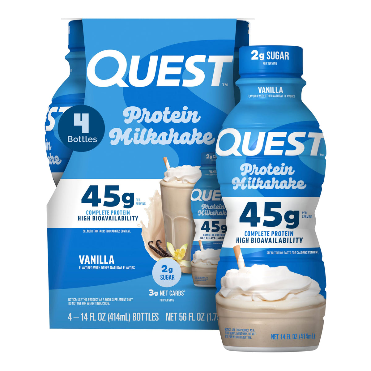 Quest Nutrition Strawberry Protein Shake, 45g Protein, 2g Sugar, 12 Count